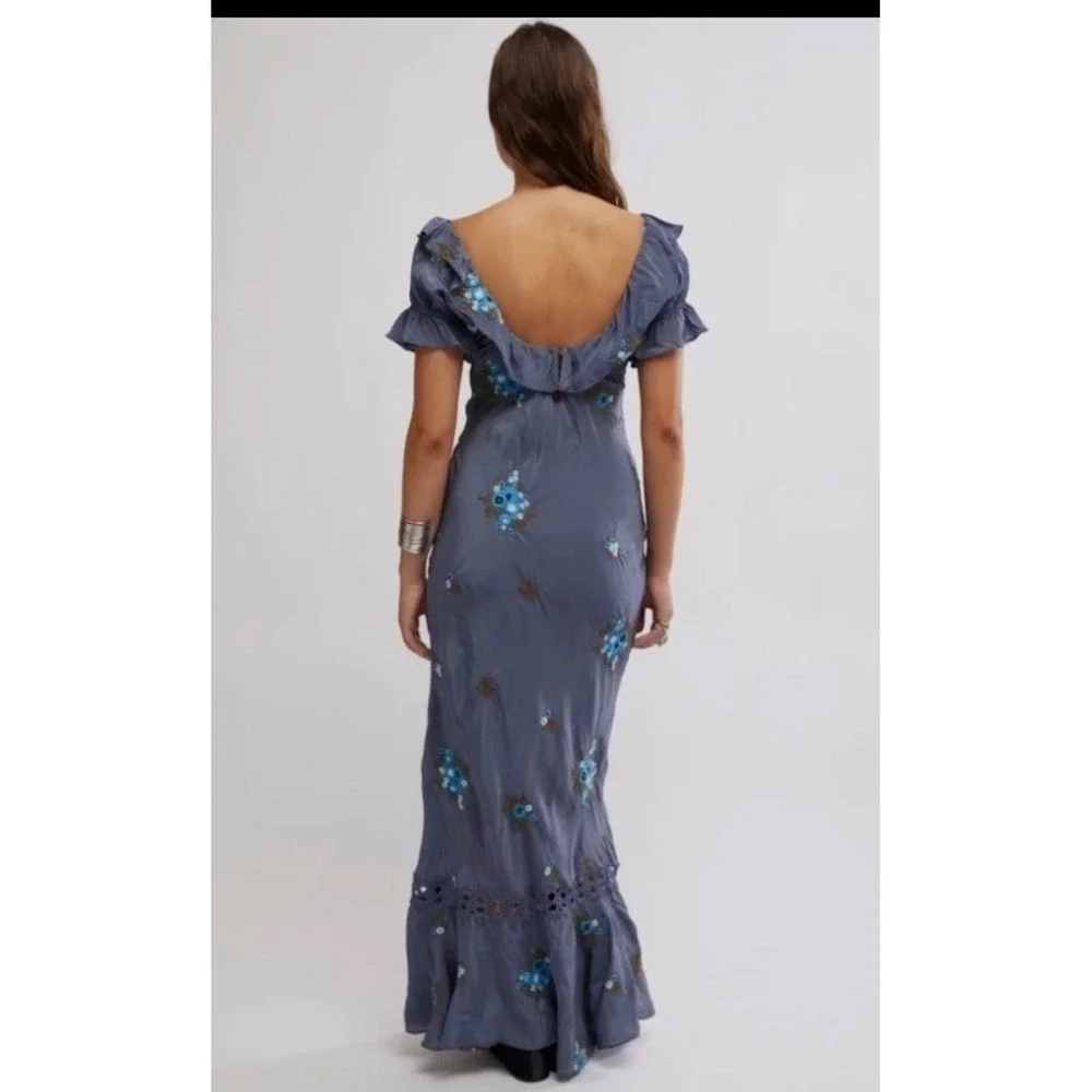 FREE PEOPLE Floral Embroidered Bali Santa Cruz Ruffle Maxi Dress L NWT